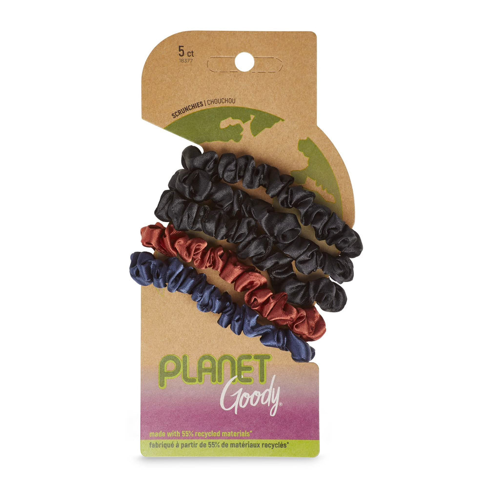 GOODY Planet Ouchless Satin Skinny Scrunchies in black demonstrate gentle hold.
