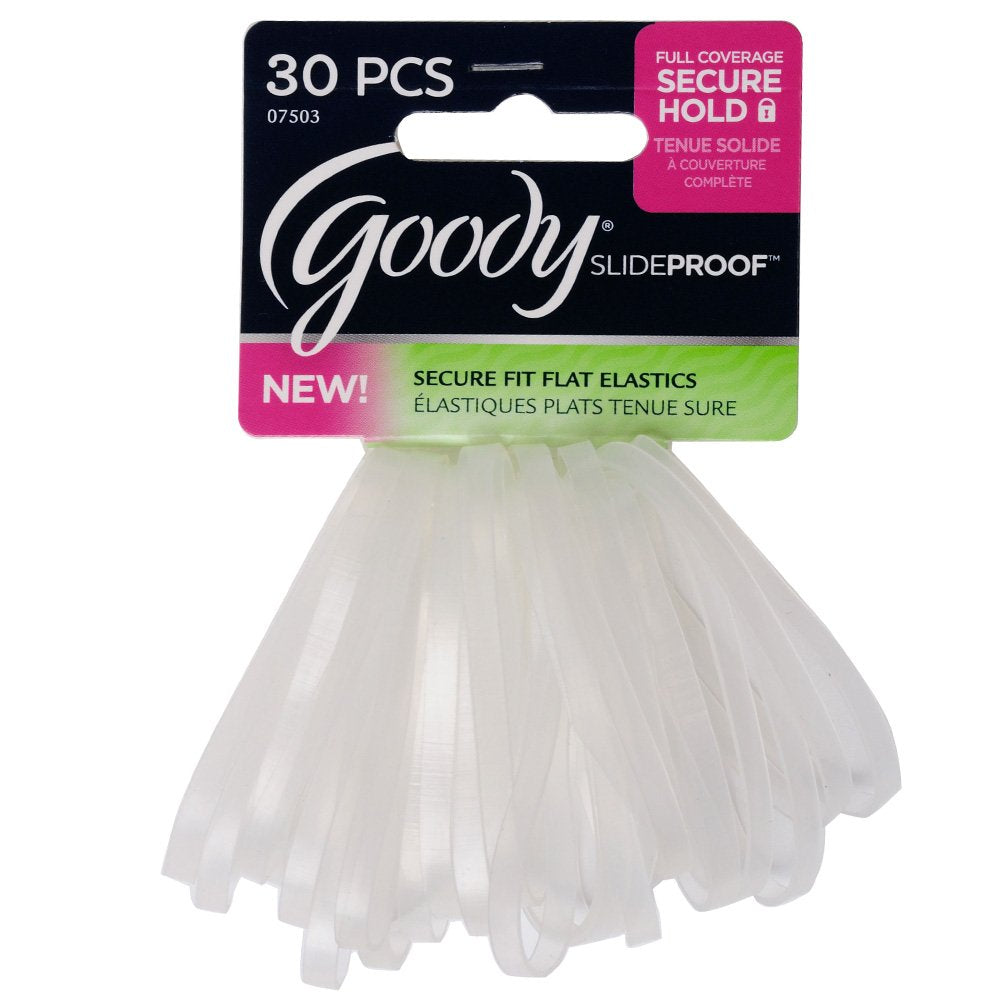 GOODY sp-4mm latex elastic clear 30ct in package for secure hair styling.