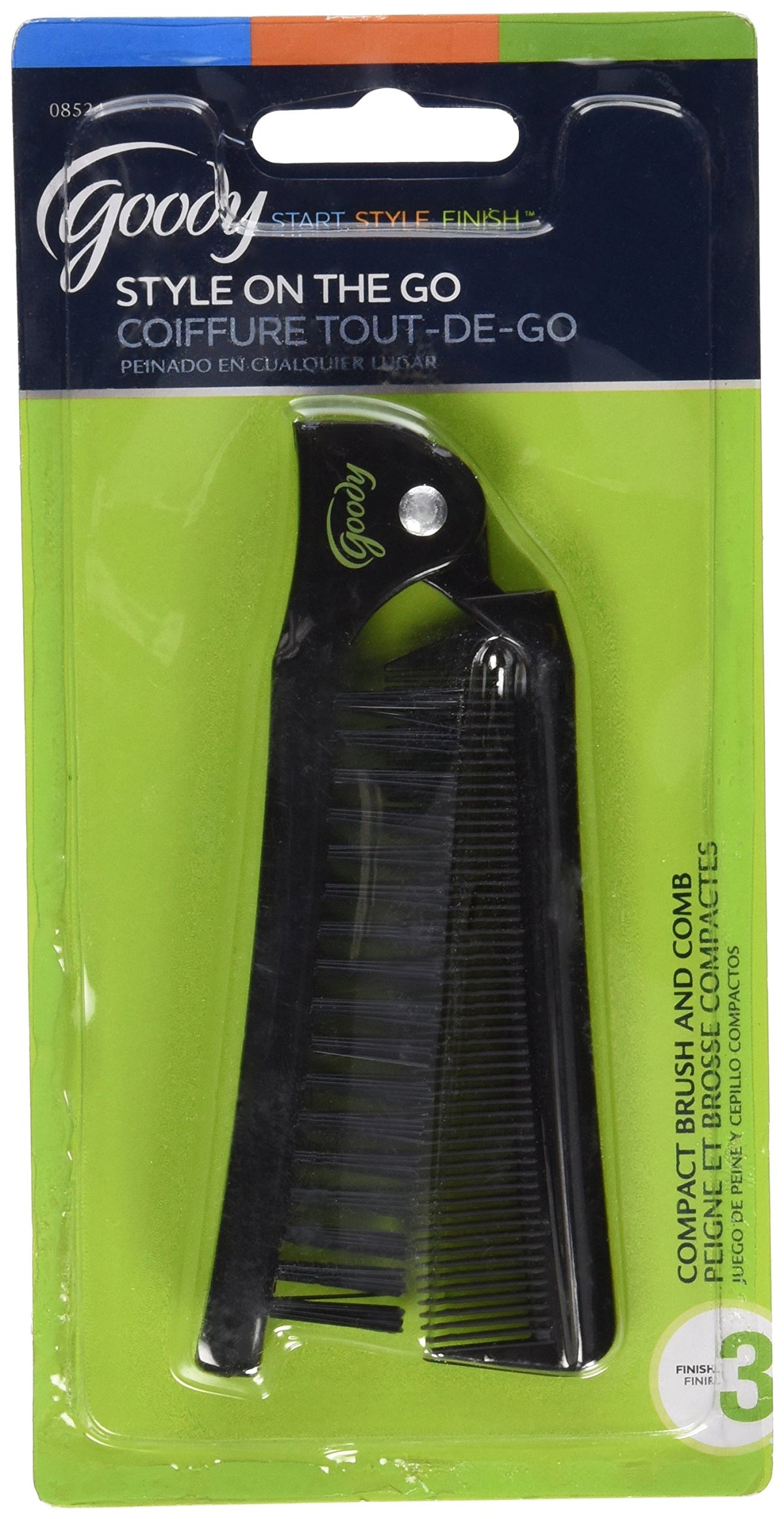 Goody Style On The Go compact brush and comb in folded form for purse-ready grooming on the go.