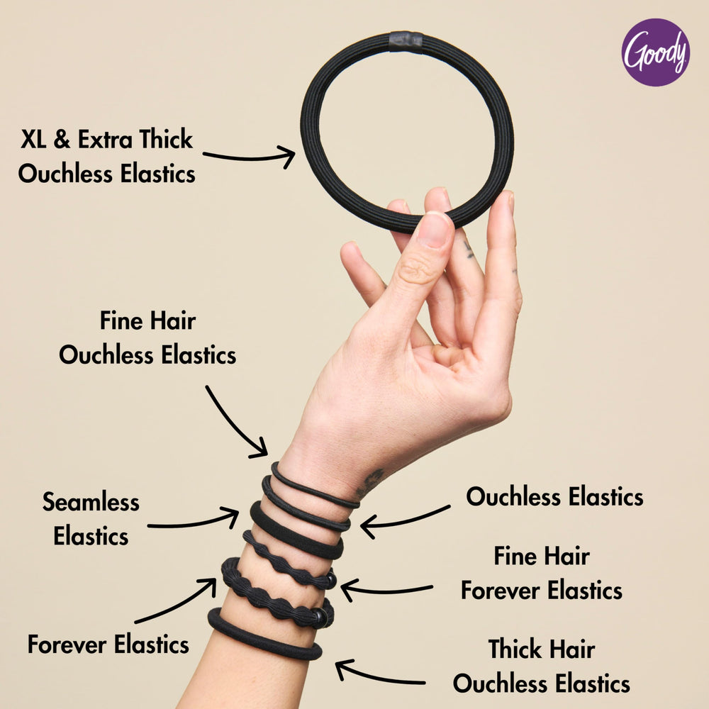 Goody tie wrapped multiple times on thick hair for strong hold