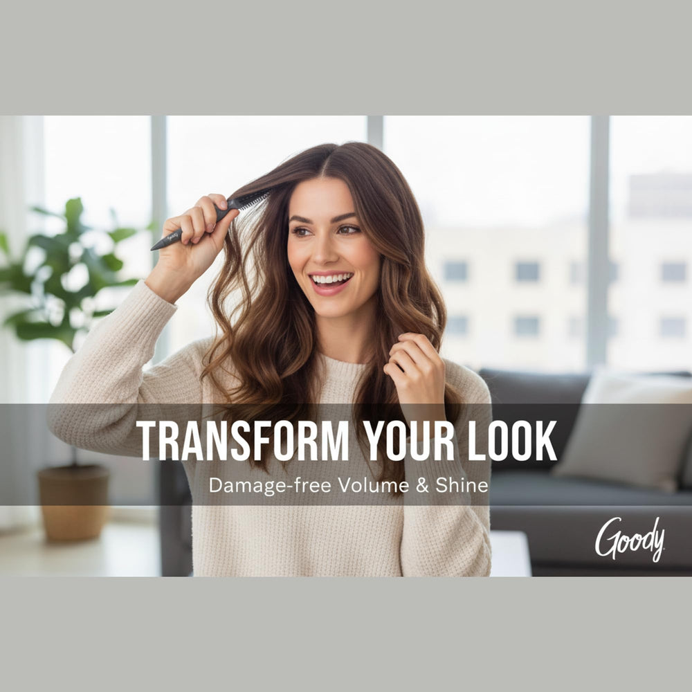 Goody Volume Boost on-dry styling demonstrates quick root lift for day-to-night transitions