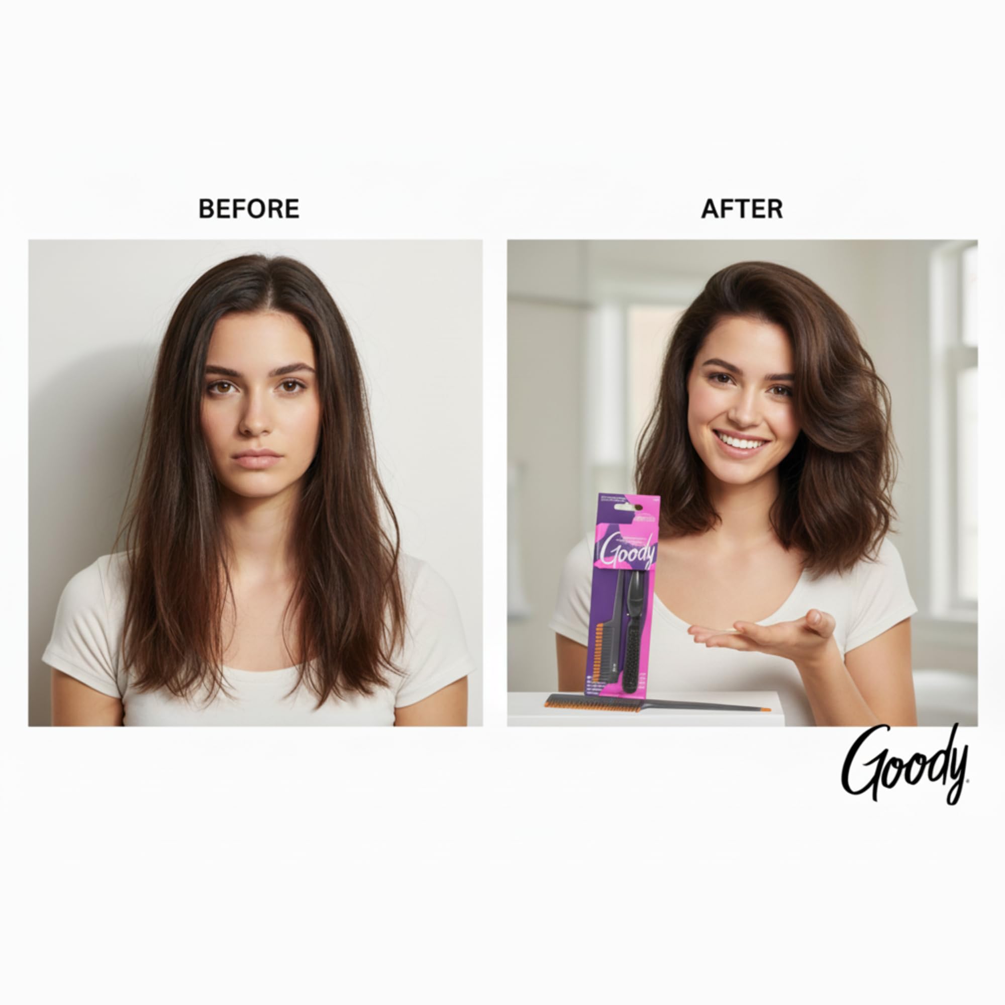 Goody Volume Boost on various hair types shows lift without damage