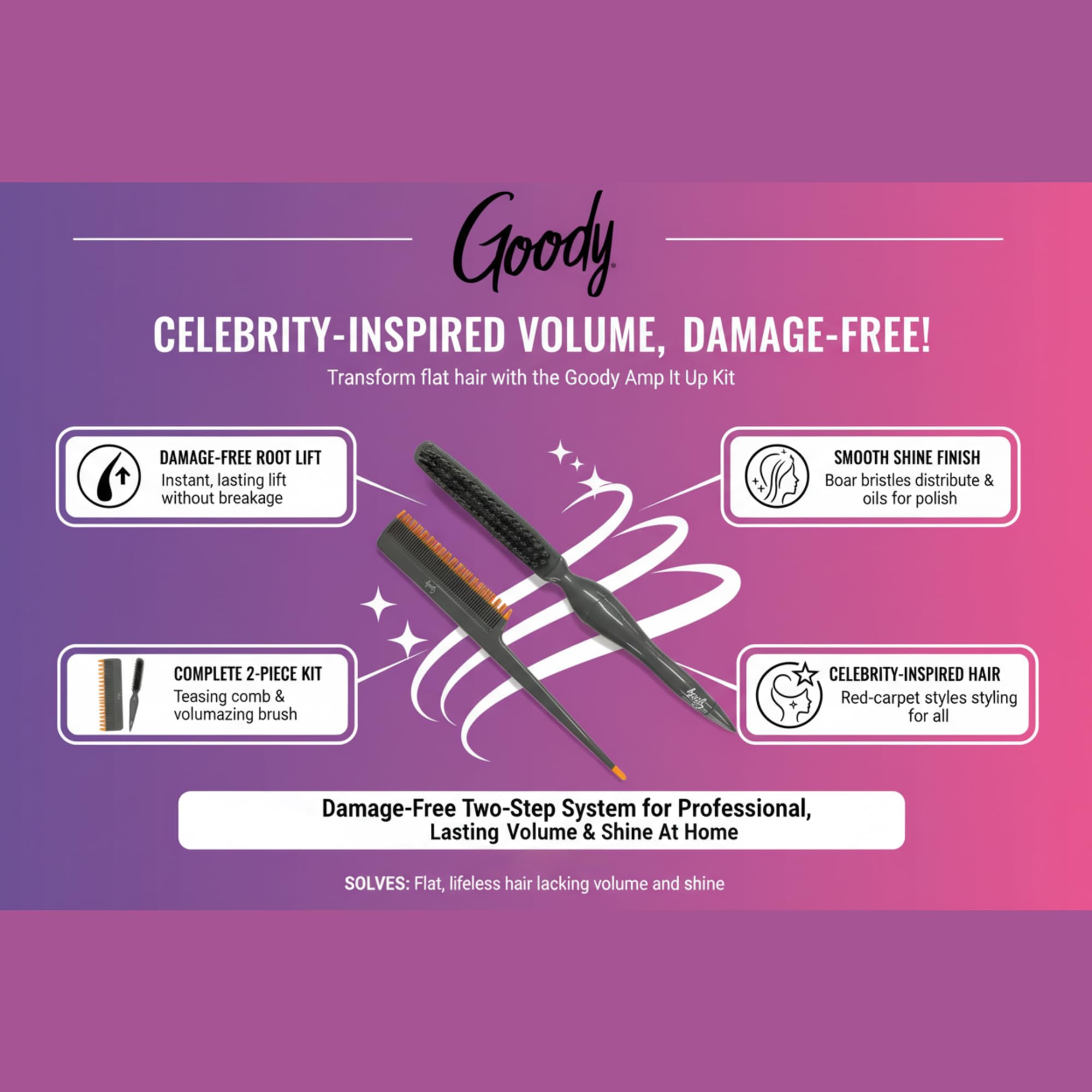 Goody Volume Boost brush close-up shows textured lift for fuller looks