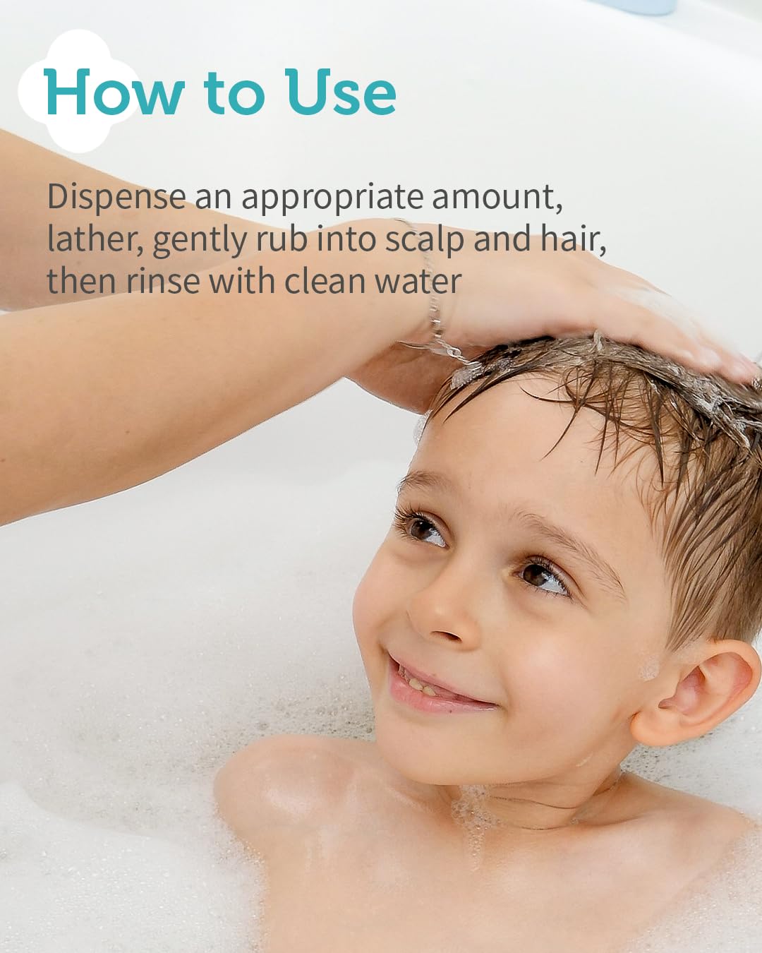 GOONGBE Kids' Fresh Shampoo kids scene shows a safe, mild hair-wash routine