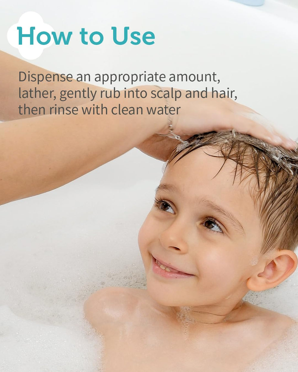 GOONGBE Kids' Fresh Shampoo kids scene shows a safe, mild hair-wash routine