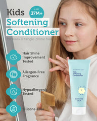 GOONGBE Kids' conditioner applied to damp hair for detangling ease.