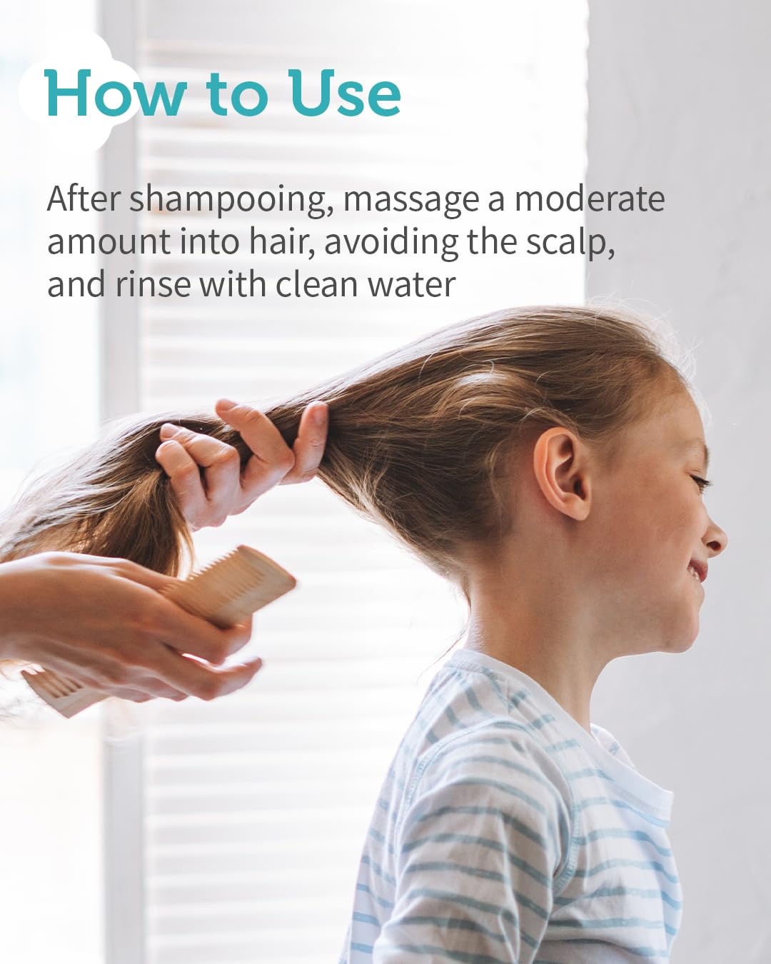 GOONGBE Kids' conditioner rinse shows soft, manageable hair.