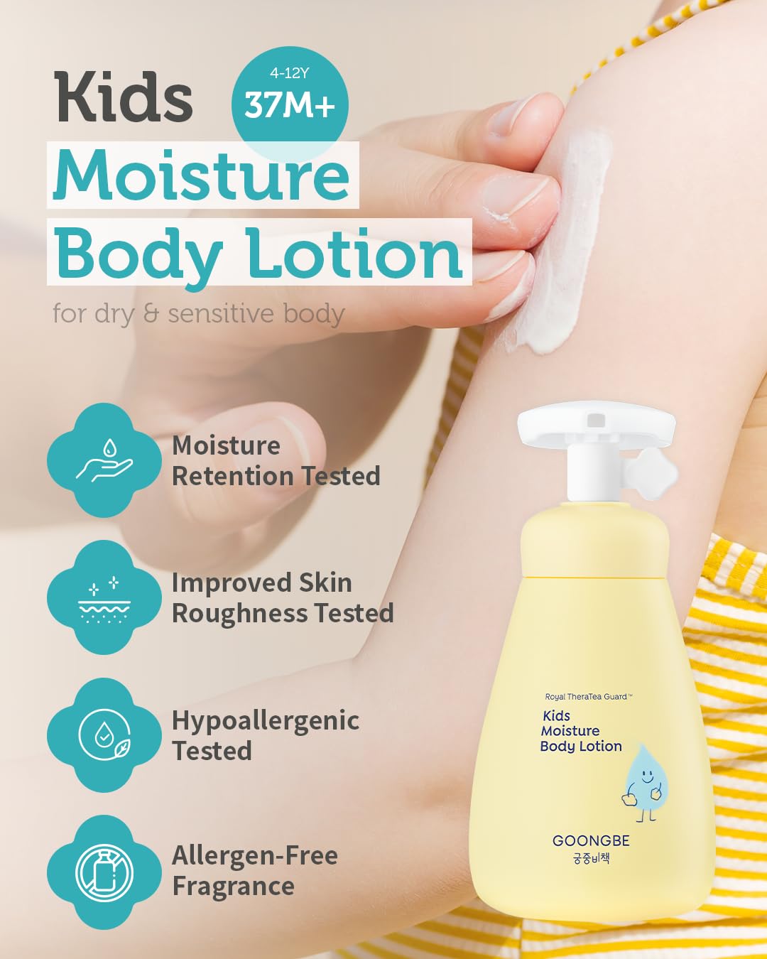GOONGBE Kids Moisture Body Lotion cream texture closeup demonstrates lightweight absorption.