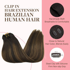 GOO GOO balayage dark brown to chestnut tone close-up shows rich dimension.