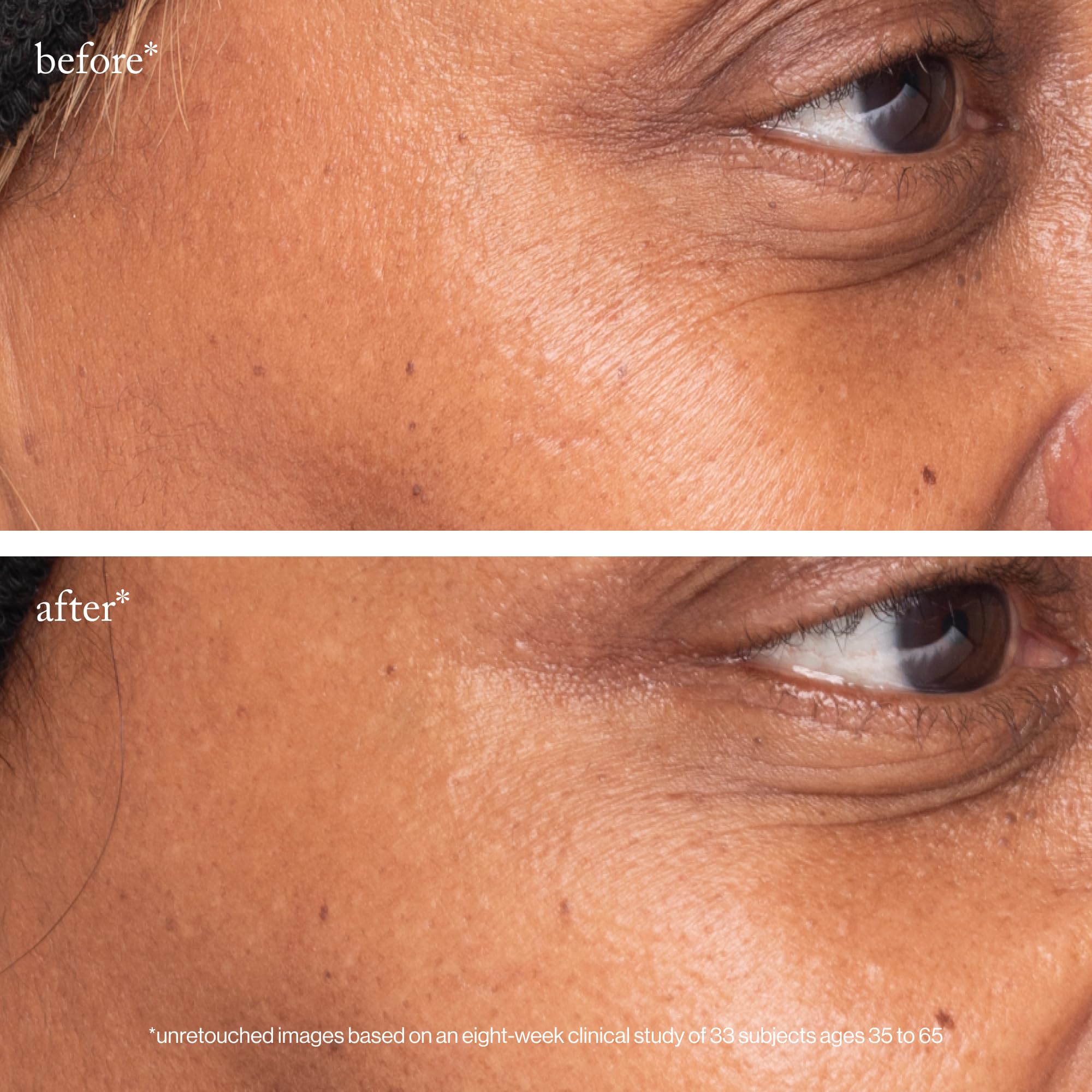 Goop Beauty 3x Retinol Eye Lift Serum ingredient graphic highlighting peptides and retinoids for lifting and hydration.