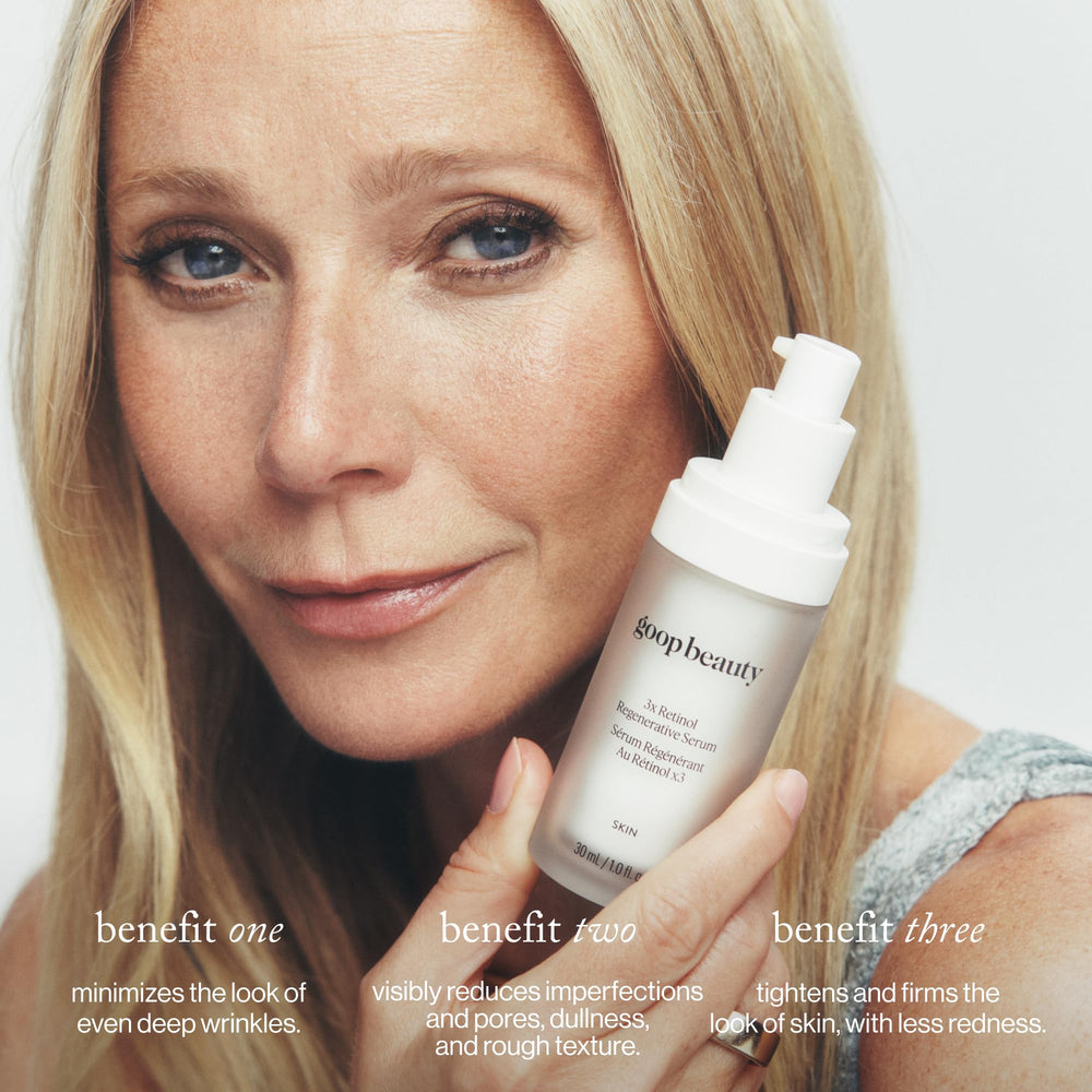 goop Beauty 3x Retinol Serum applied on skin delivering glow and hydration