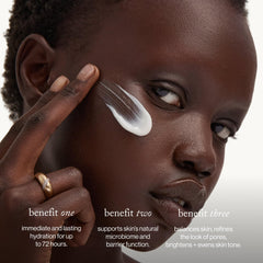 Goop Beauty 72-Hour Hydrating Water Cream texture close-up shows satin-matte finish