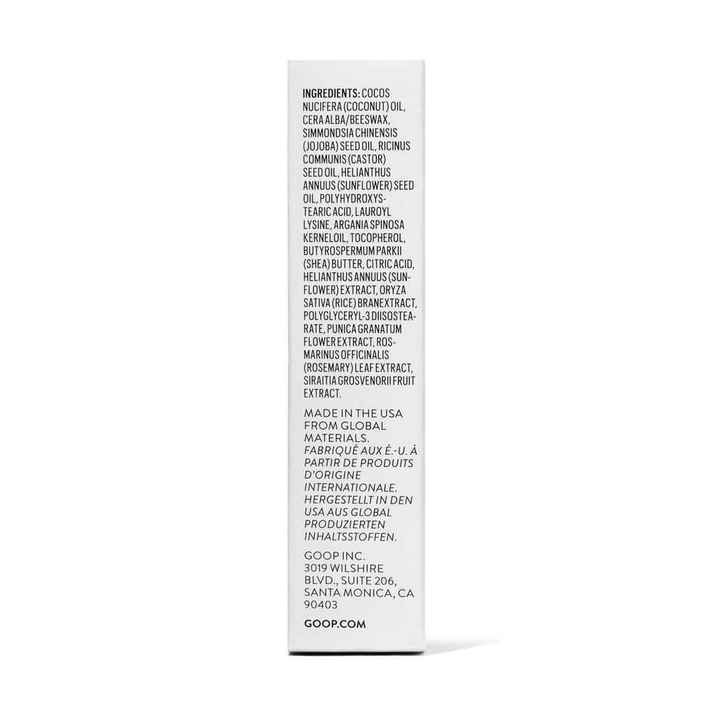 goop Beauty Clean Lip Balm application on lips shows smooth-glide hydration.