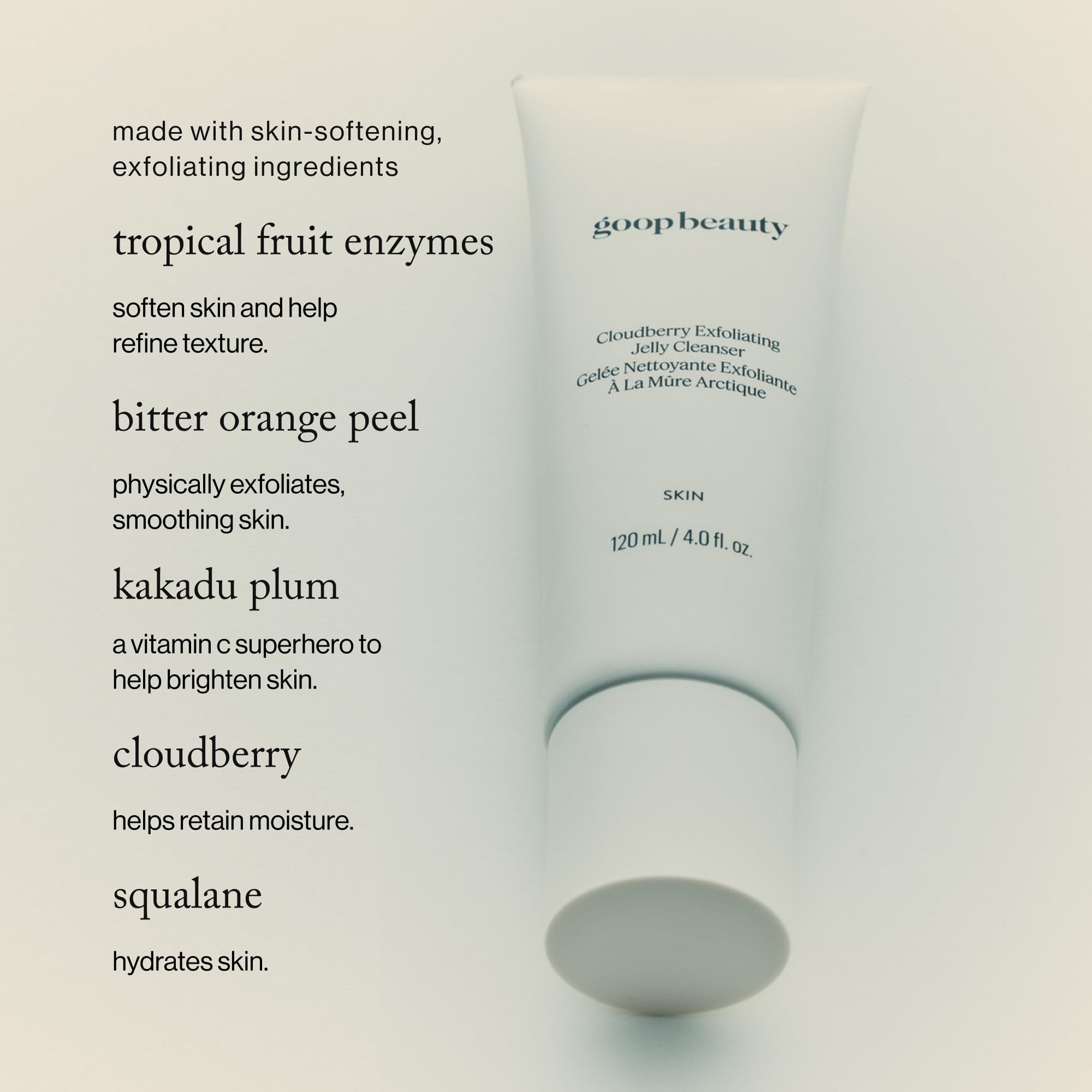 goop Beauty Exfoliating Jelly Cleanser rinse action shows smooth, refreshed skin after use.