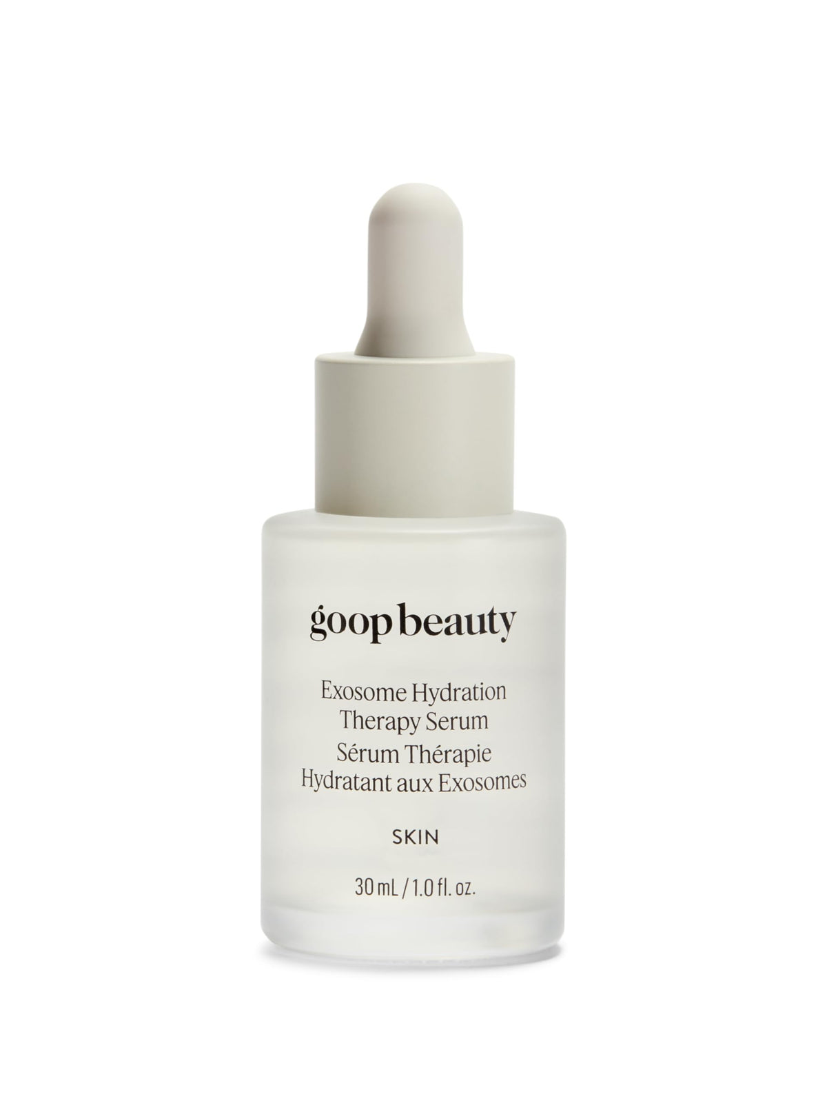 goop Beauty Exosome Hydration Therapy Serum bottle closeup showing hydration boost