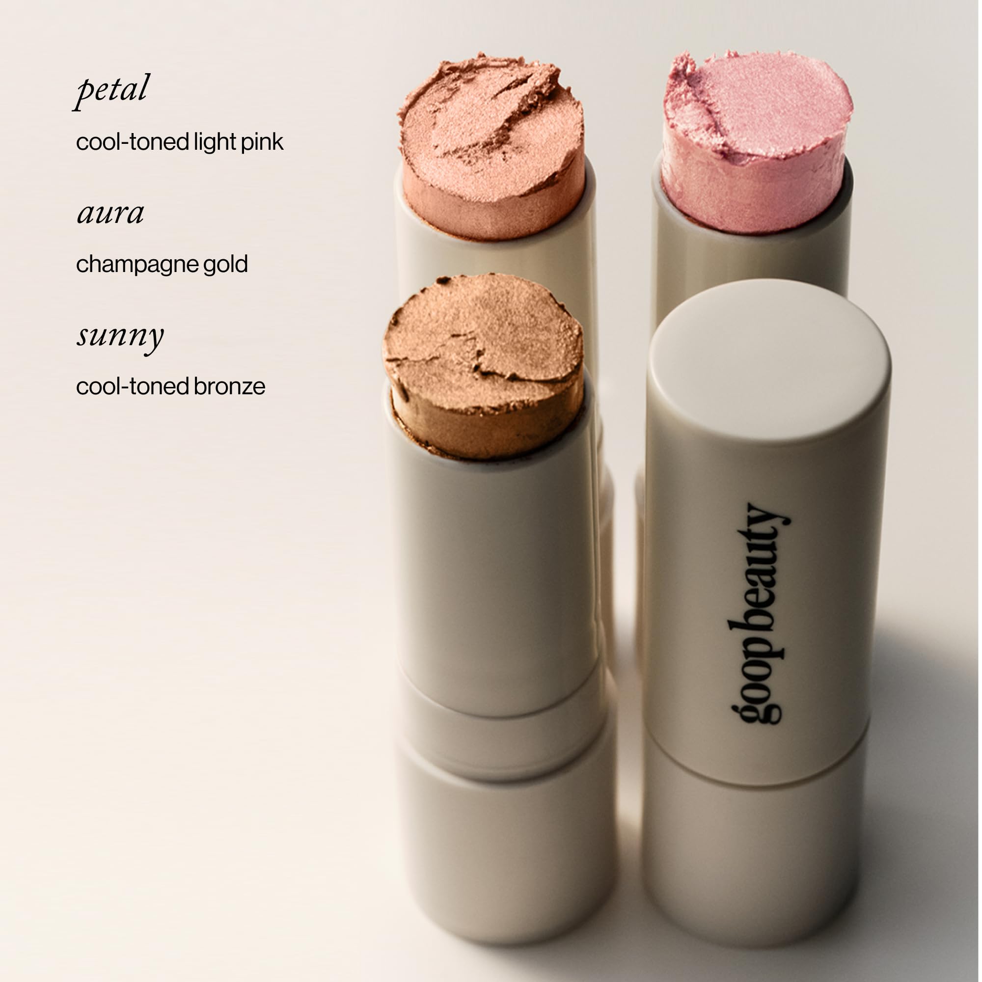 goop Beauty Glow Skin Highlighter Stick micropearl blend illuminates skin softly.