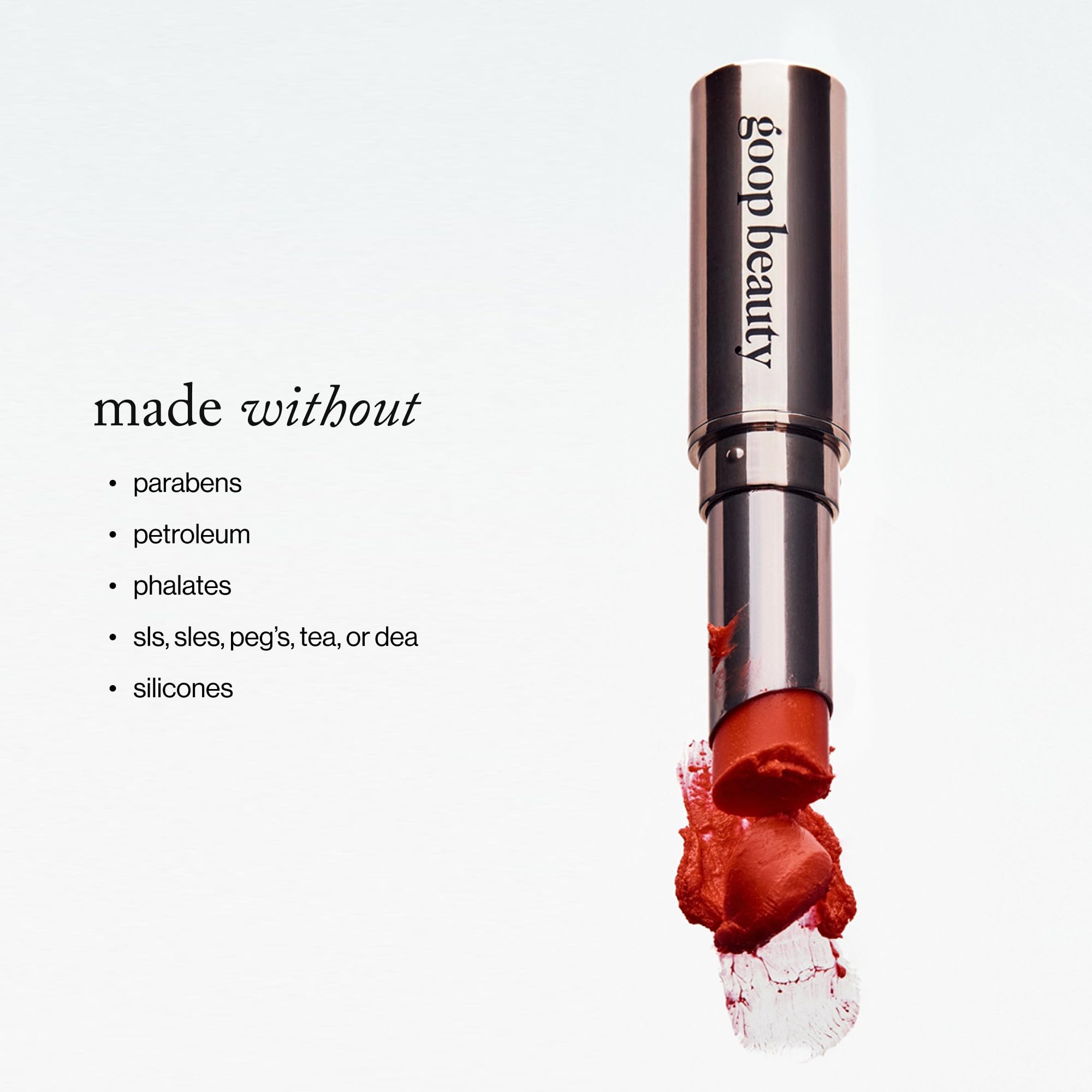 goop Beauty Lip Balm Tomato swatch, clear-red tint for subtle color