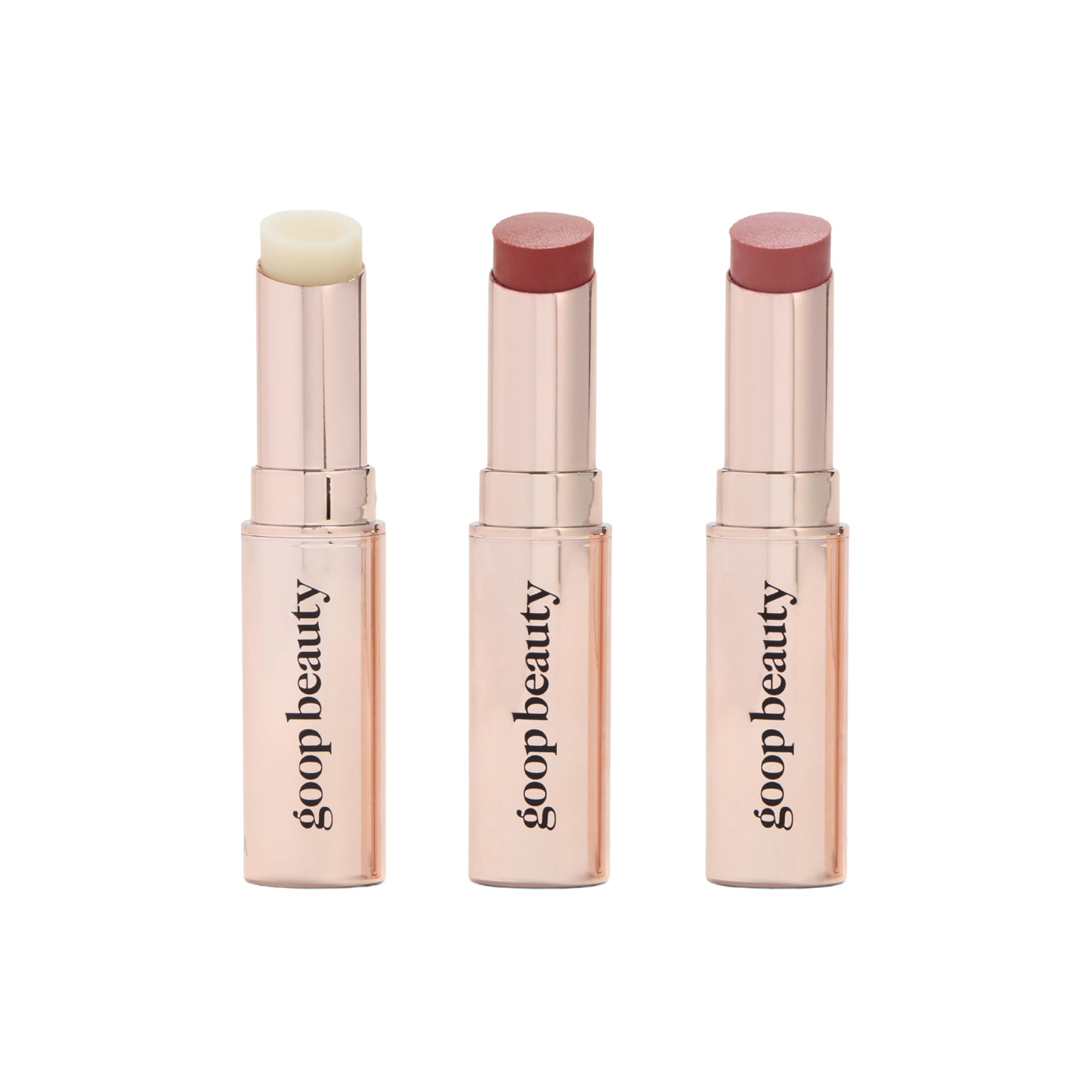 Goop Beauty Lip Balm Trio box showcases three full-size balms for daily hydration.