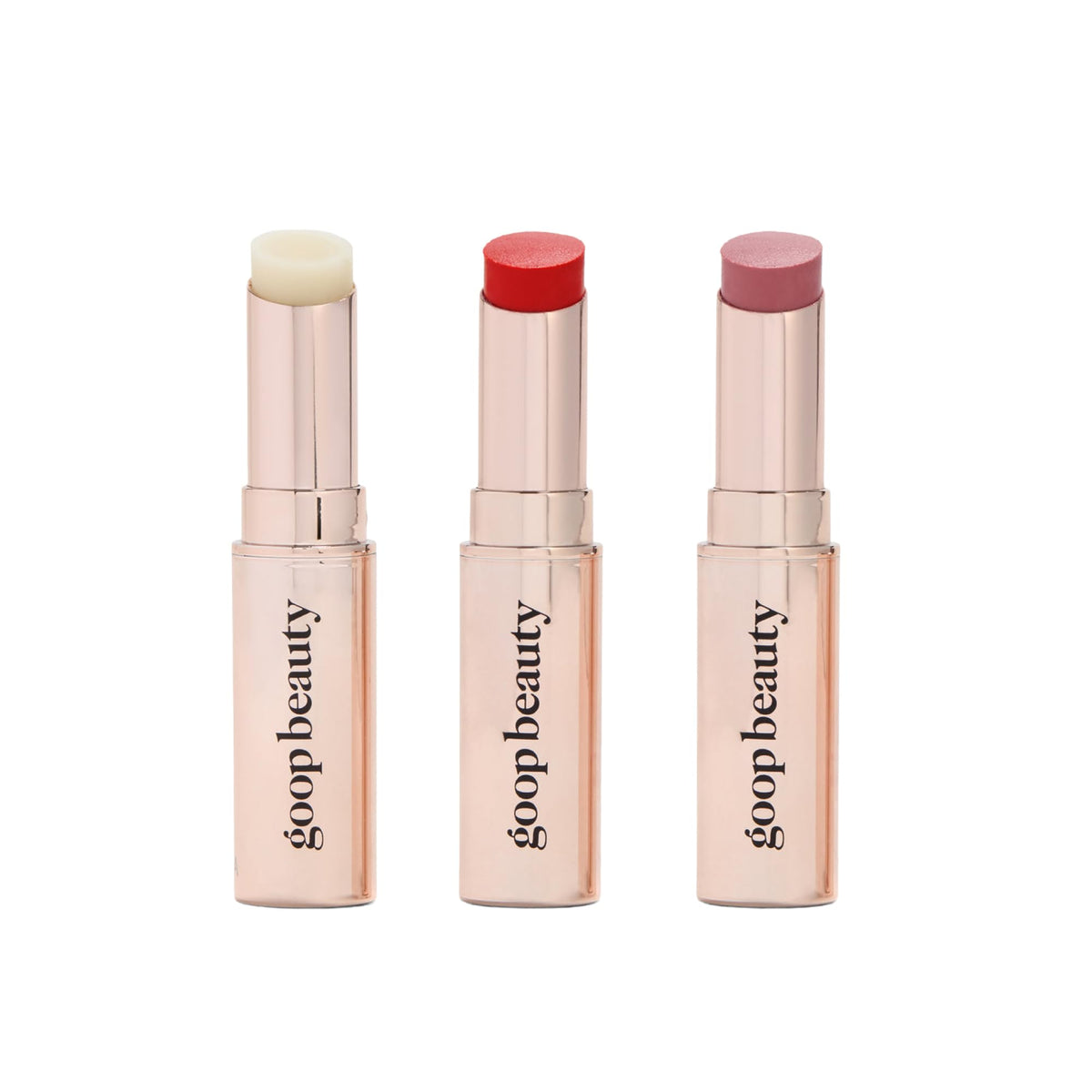 goop Beauty Lip Balm Trio packaging, premium kit for daily lip moisturization