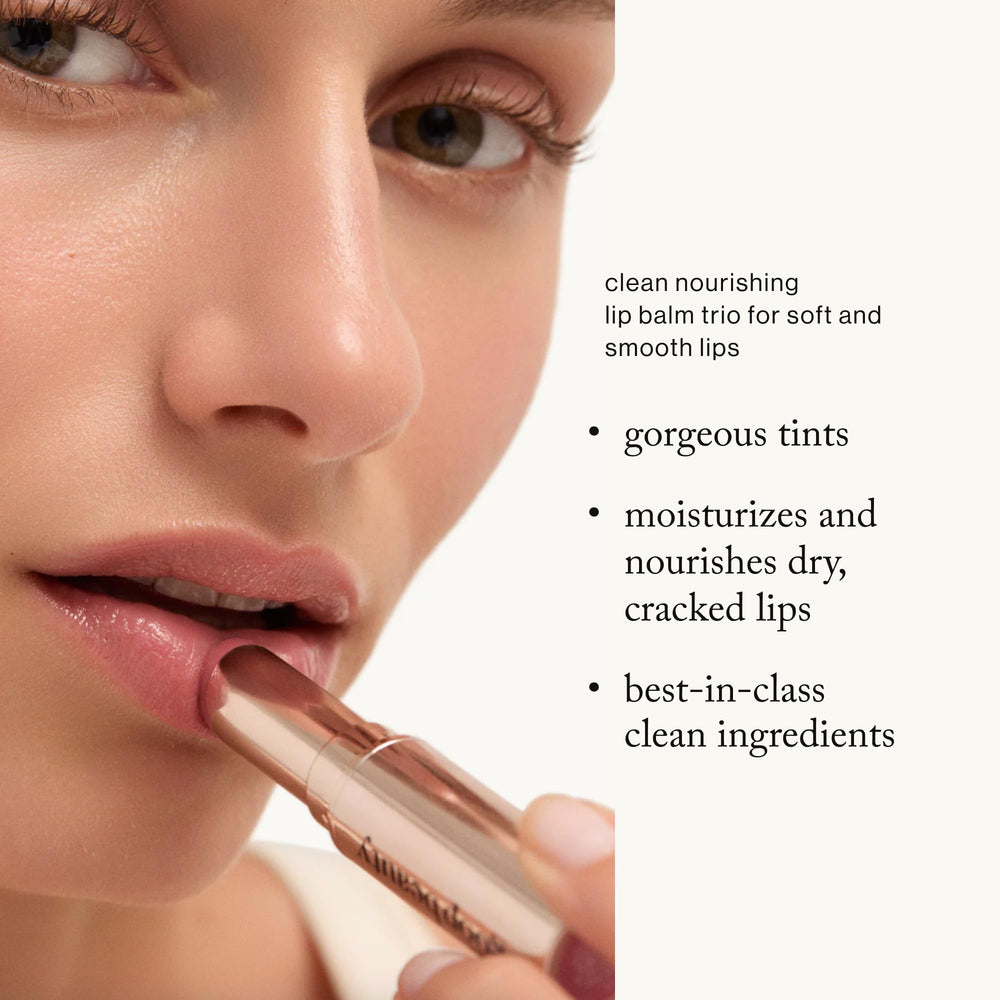 goop Beauty Lip Balm Trio tubes displayed for on-the-go hydration