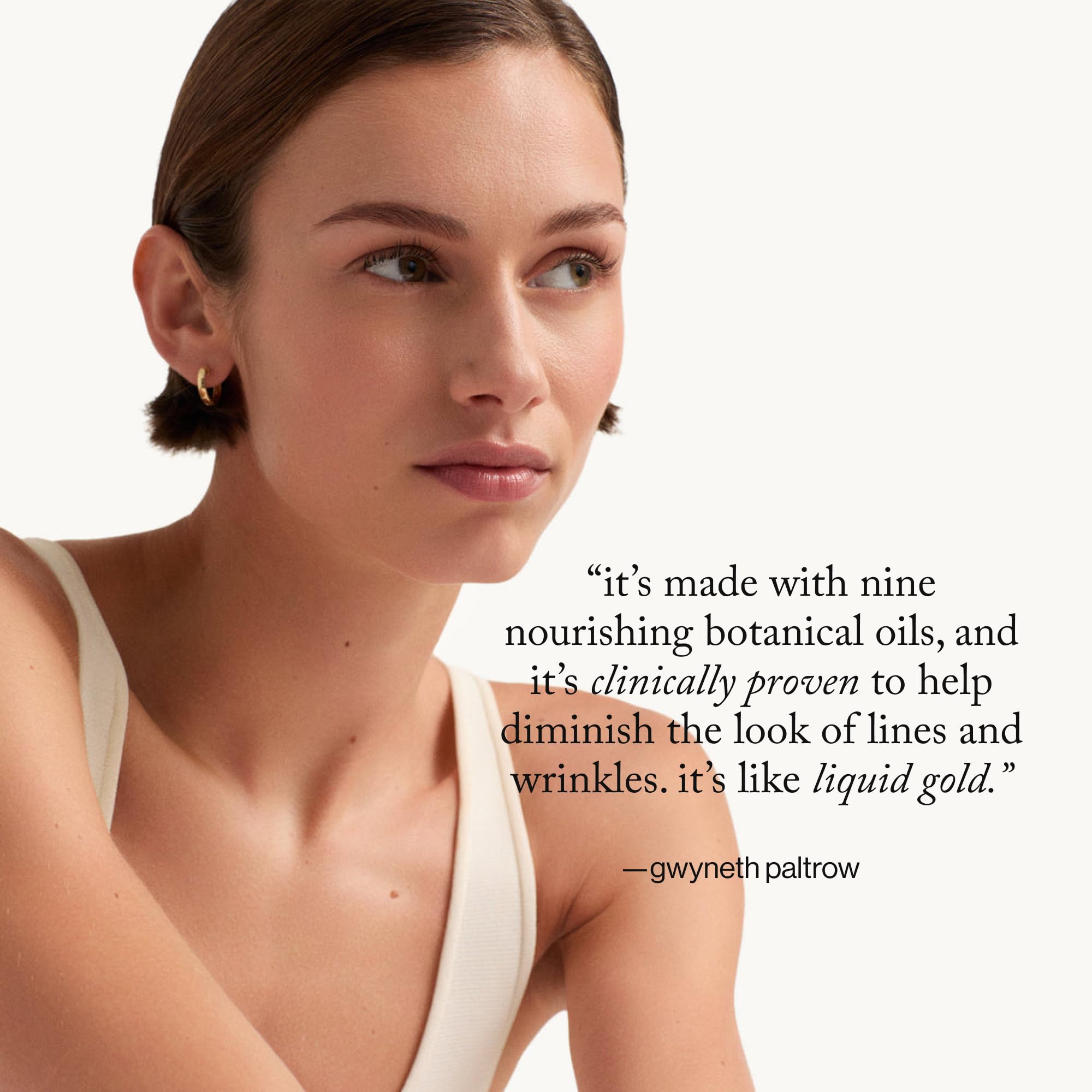 Goop Beauty Nutrient Face Oil application drops illustrate a simple, two-to-four drop routine.
