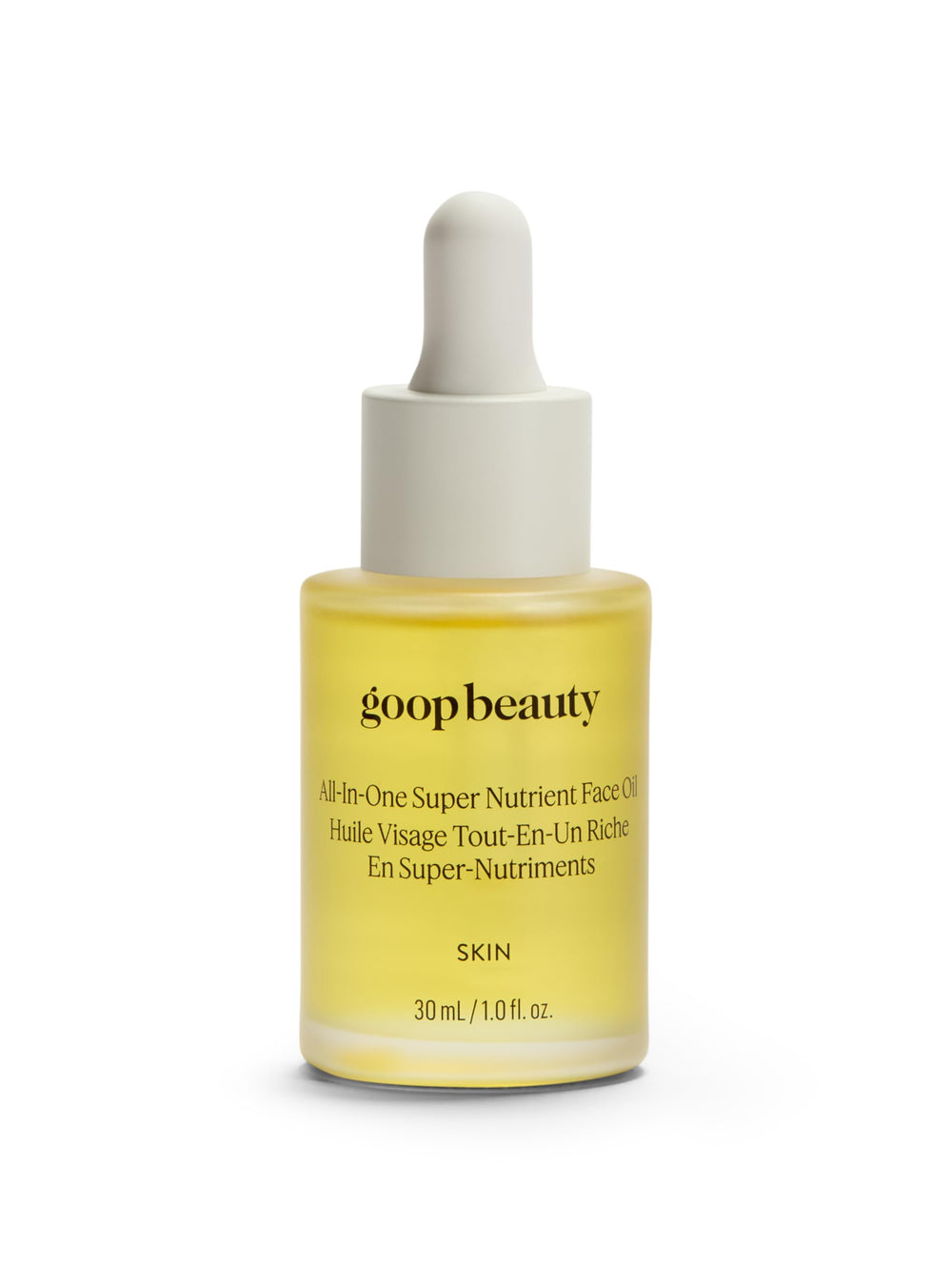 Goop Beauty Nutrient Face Oil bottle showcases luxurious daily moisturizer for smoother skin.