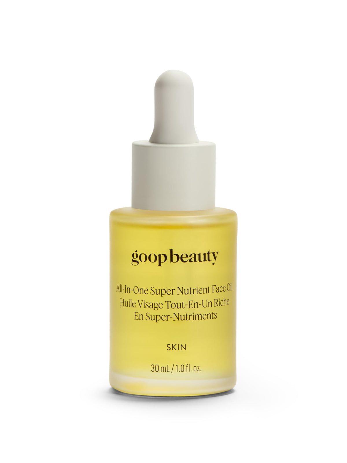 Goop Beauty Nutrient Face Oil bottle showcases luxurious daily moisturizer for smoother skin.