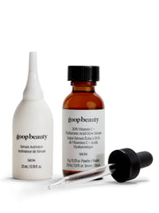 Goop Beauty vitamin C serum bottle closeup shows brightening potential.
