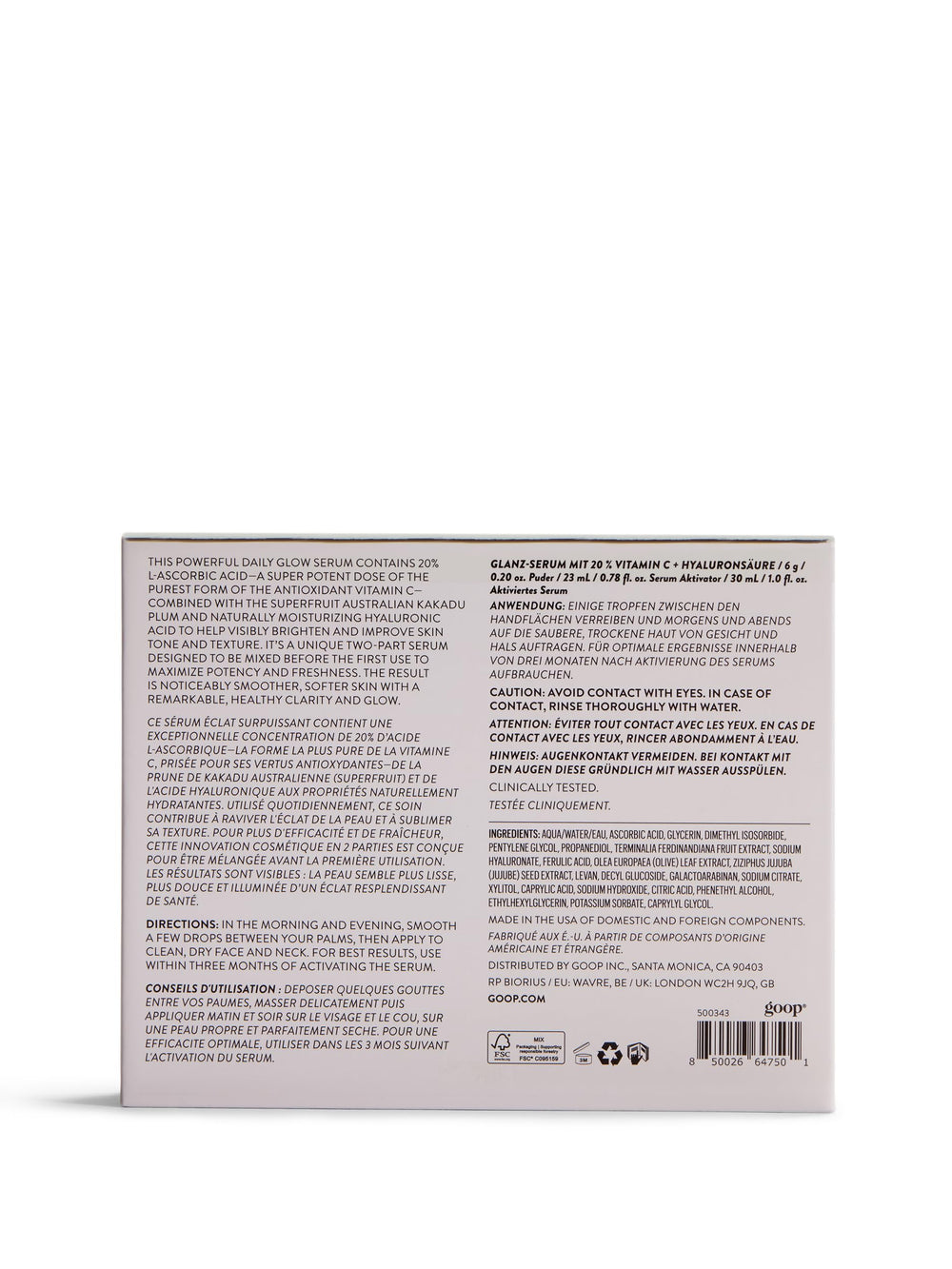 Goop Packaging sleek box front communicates cruelty-free, minimal packaging.