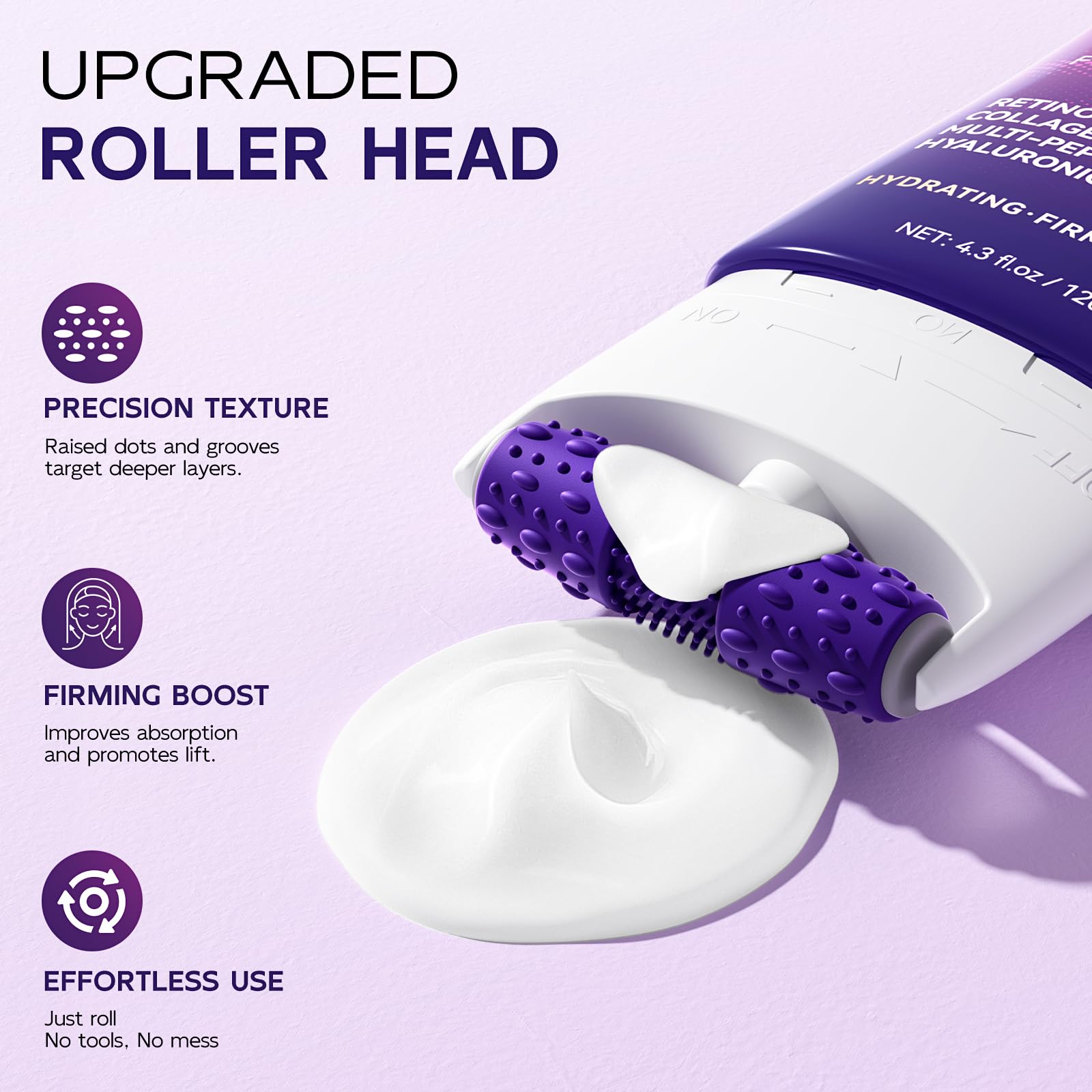 GOOSURE neck cream jar and roller demonstrates built-in massage tool for easier application.