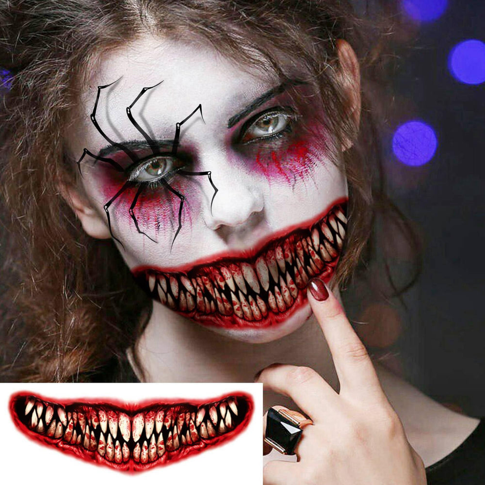 Goromon red mouth zombie tattoo for bold horror effects and party wear.