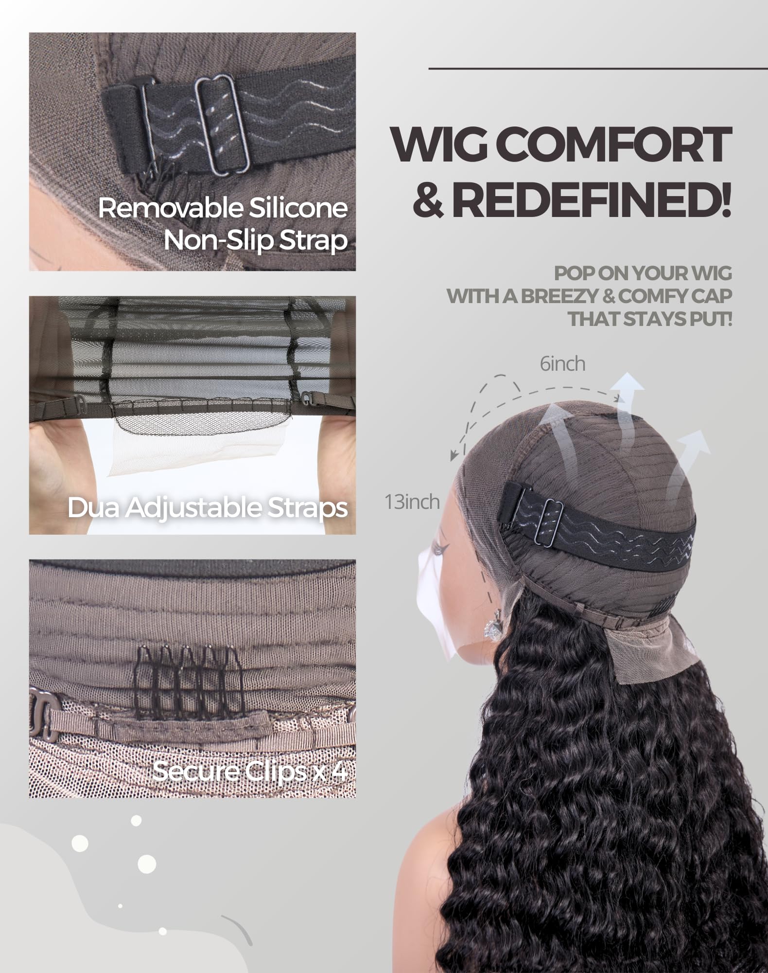 Gorpo deep-wave 30in pre-plucked hairline close-up enables easy styling.