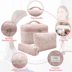 Gosect 3pc makeup bag set zipper-detail closeup emphasizes secure closure for travel.