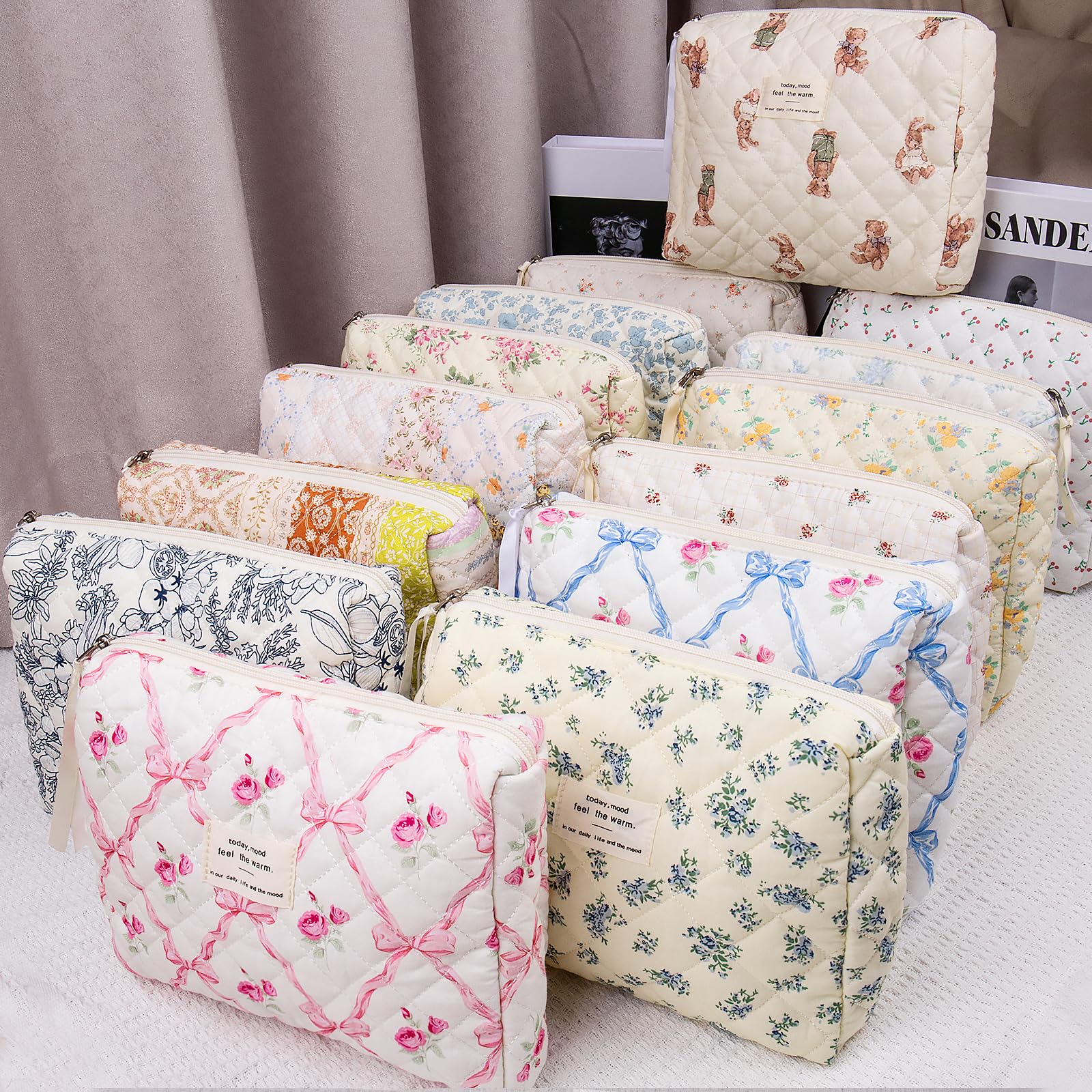 Gosect cotton material makeup bag detailed stitch shows easy cleaning and durability.
