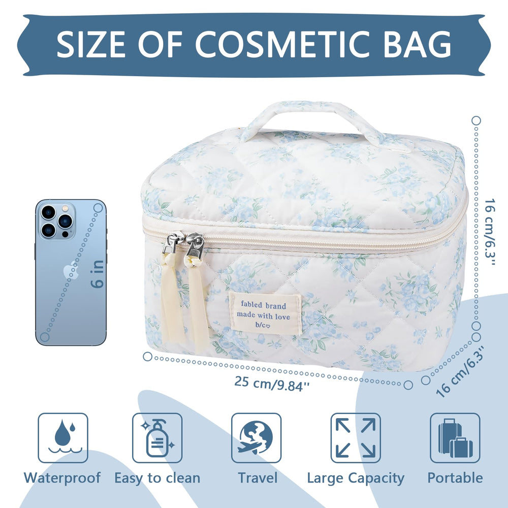 Gosect durable gold-zipper makeup bag blue rose offers smooth opening and premium feel