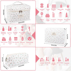 Gosect floral cotton makeup bag set, three sizes for versatile travel storage.