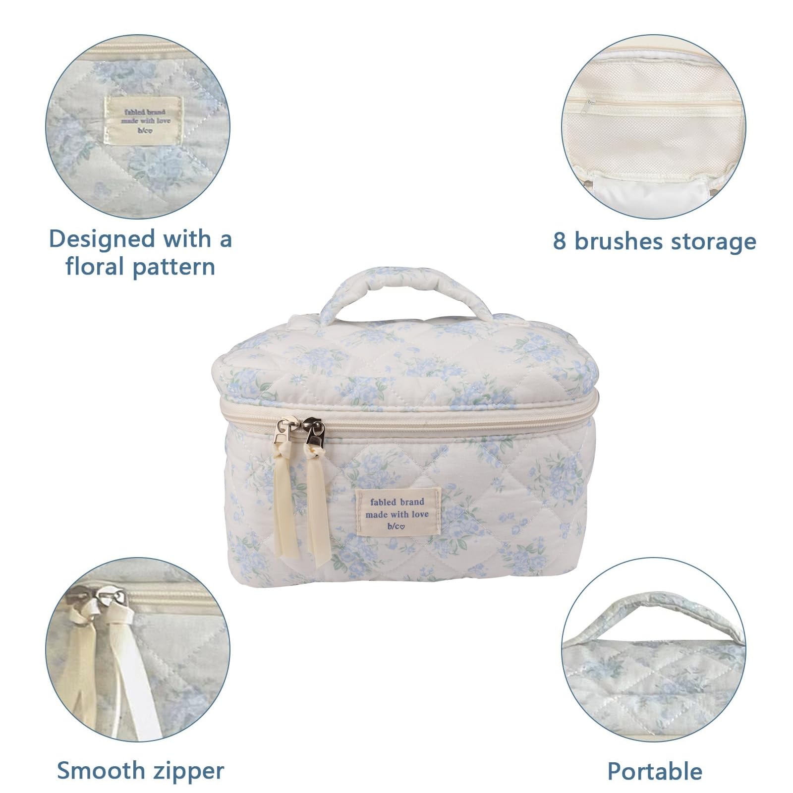 Gosect foldable travel makeup bag blue rose compact design fits compactly in luggage
