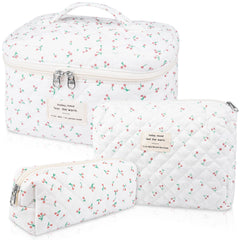 Gosect large makeup bag set with floral pattern, open view for quick access.