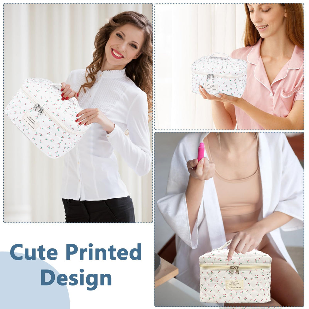 Gosect makeup bag floral pattern detail showcases skin-friendly cotton fabric