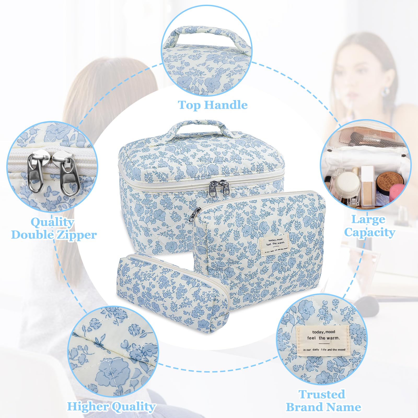 Gosect makeup bag set three sizes for full organization at home or away