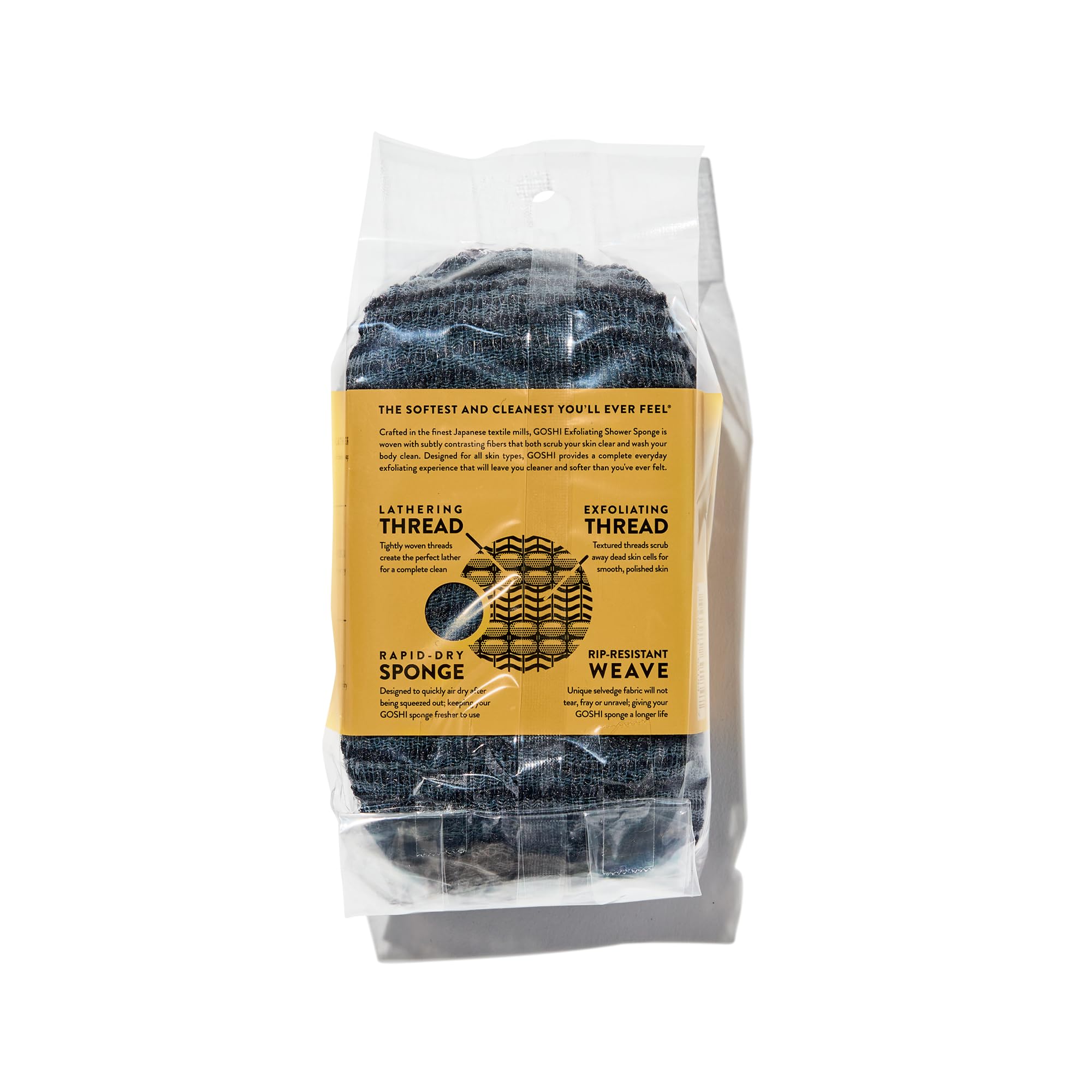 GOSHI Exfoliating Shower Sponge closeup fibers reveals texture for effective dead-skin removal