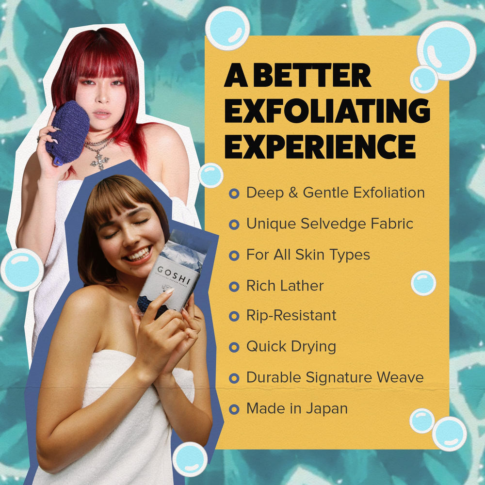 GOSHI Indigo Blue sponge in action with rich lather and smooth skin