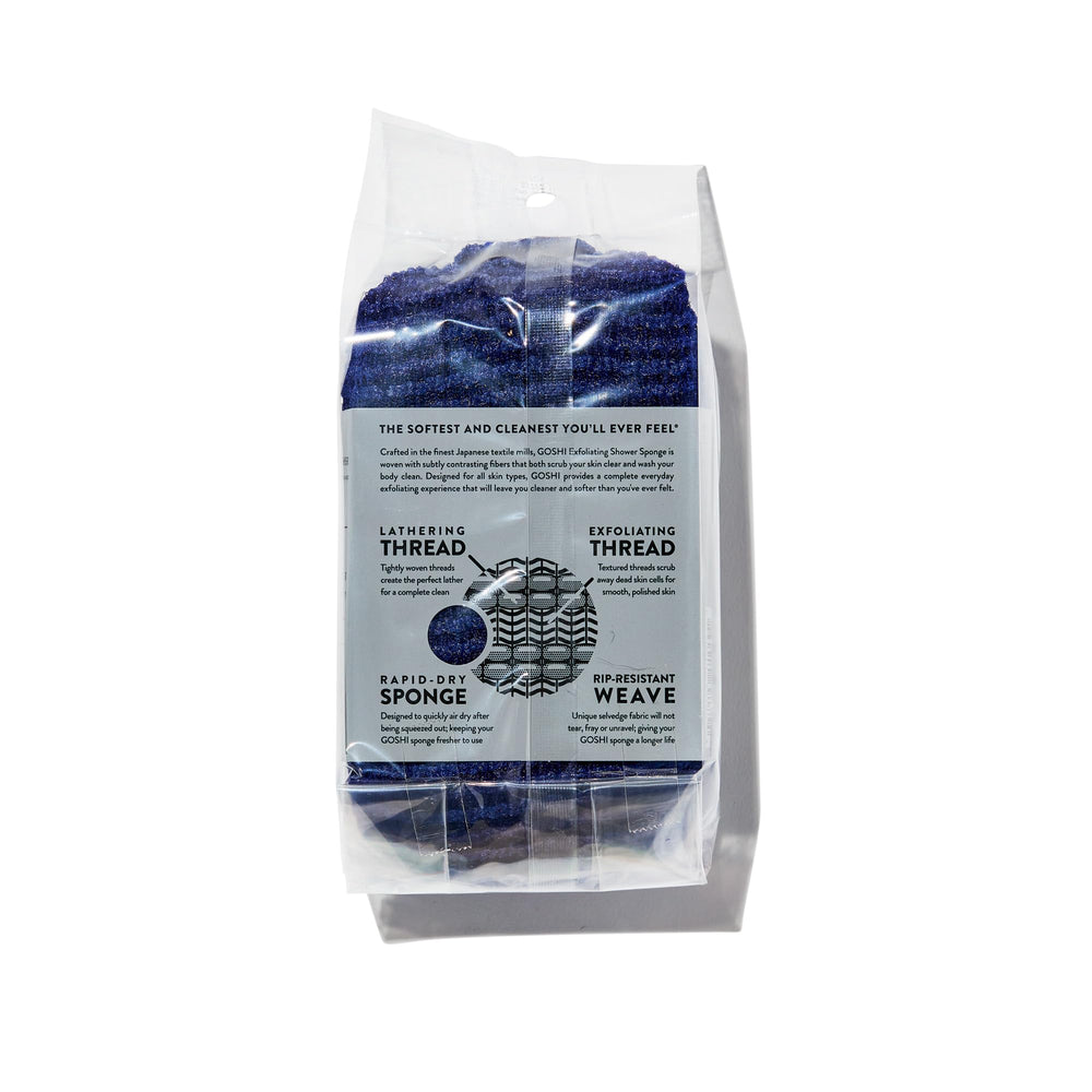 GOSHI Indigo Blue fabric closeup shows rip-resistant weave for durable exfoliation