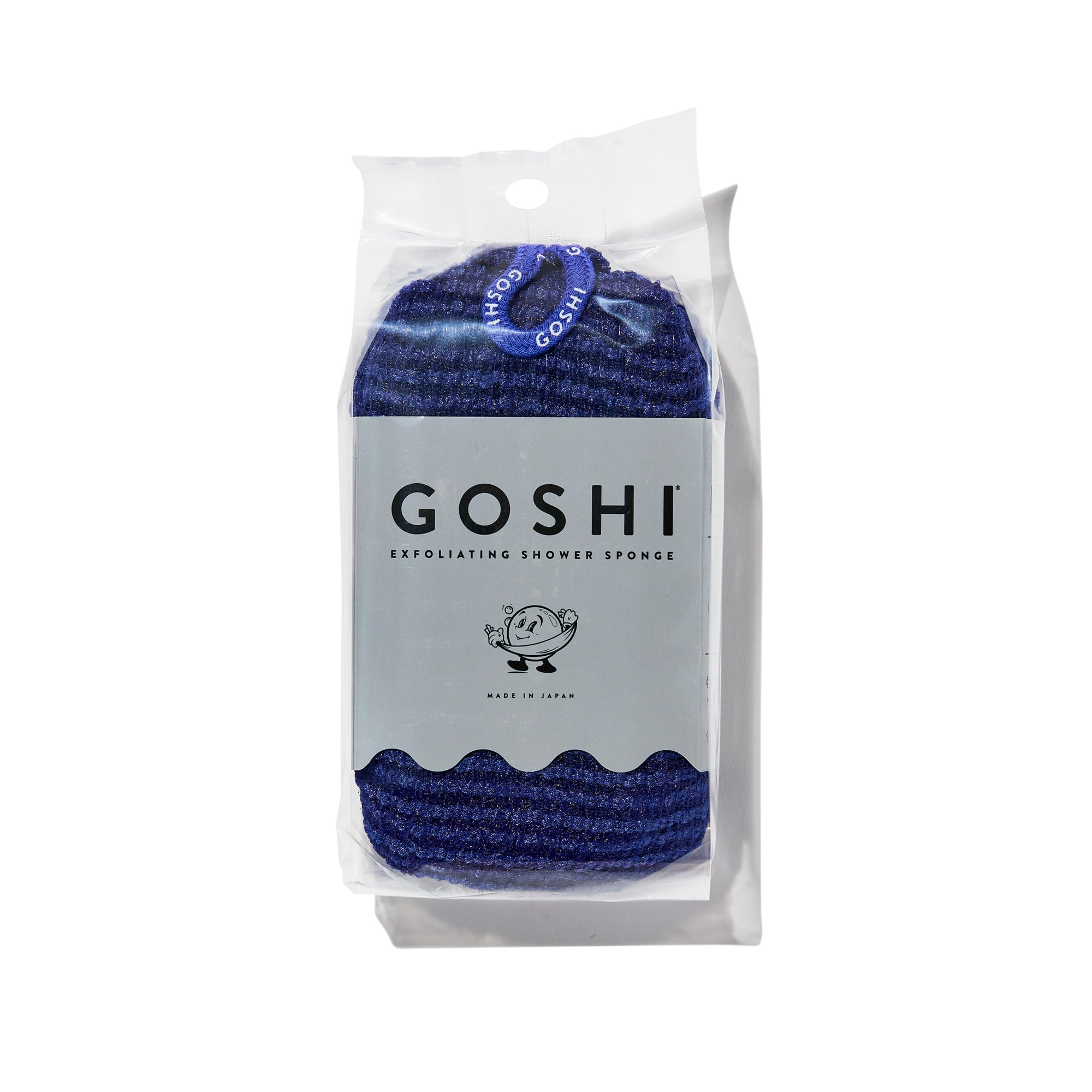 GOSHI Exfoliating Shower Sponge Indigo Blue hero shot highlights balanced cleanse