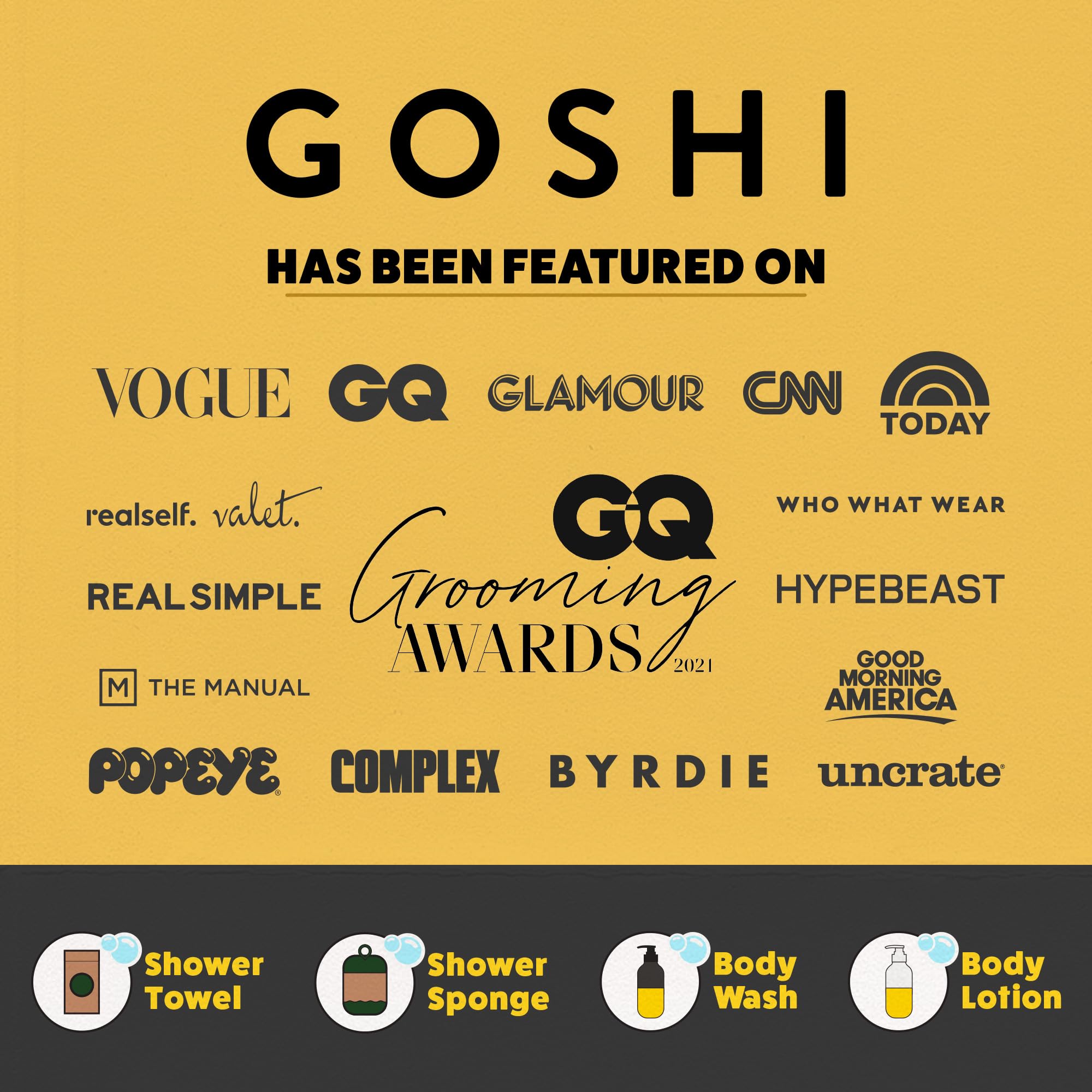 GOSHI exfoliating shower sponge creates rich lather with any body wash for a spa-like wash.