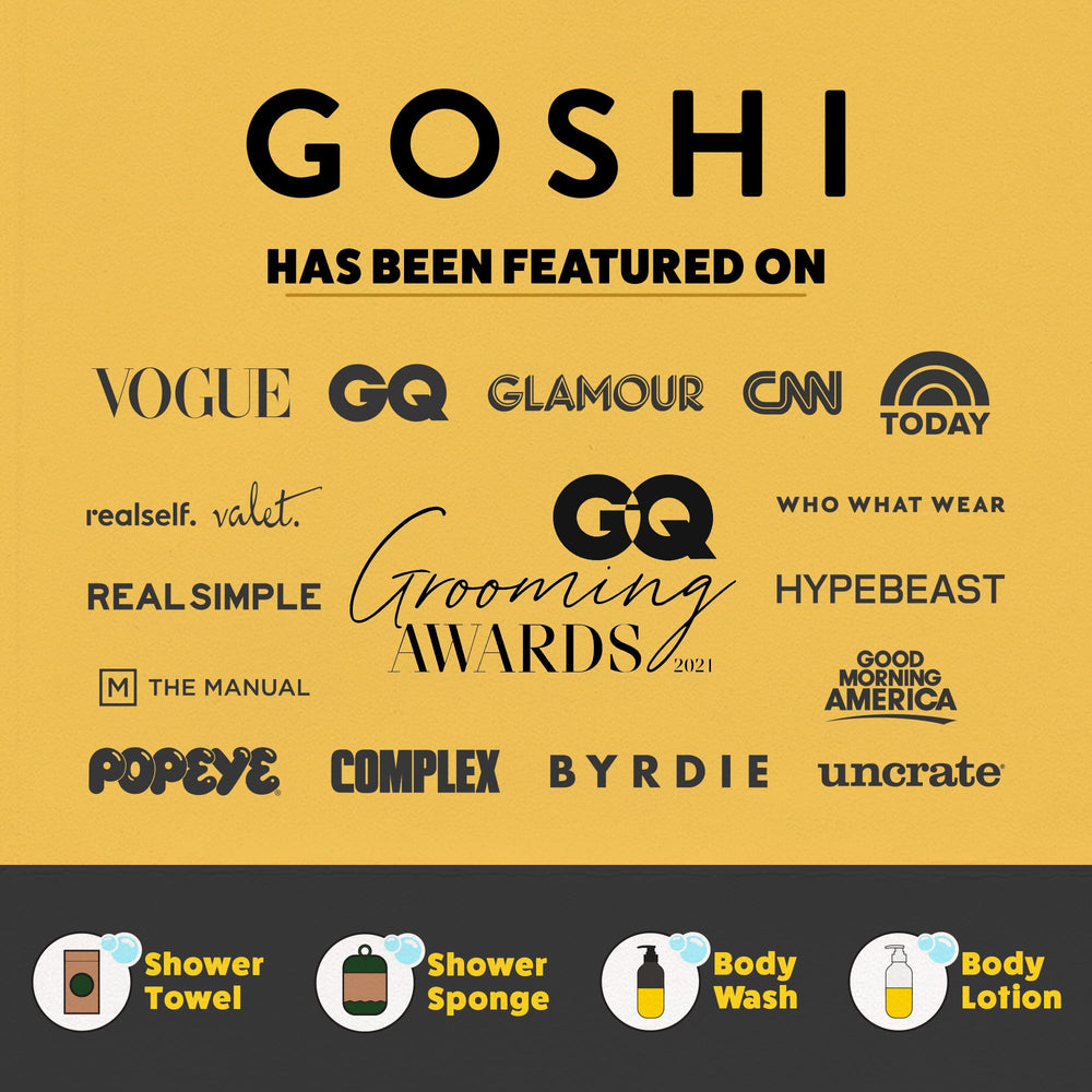 GOSHI exfoliating shower sponge creates rich lather with any body wash for a spa-like wash.