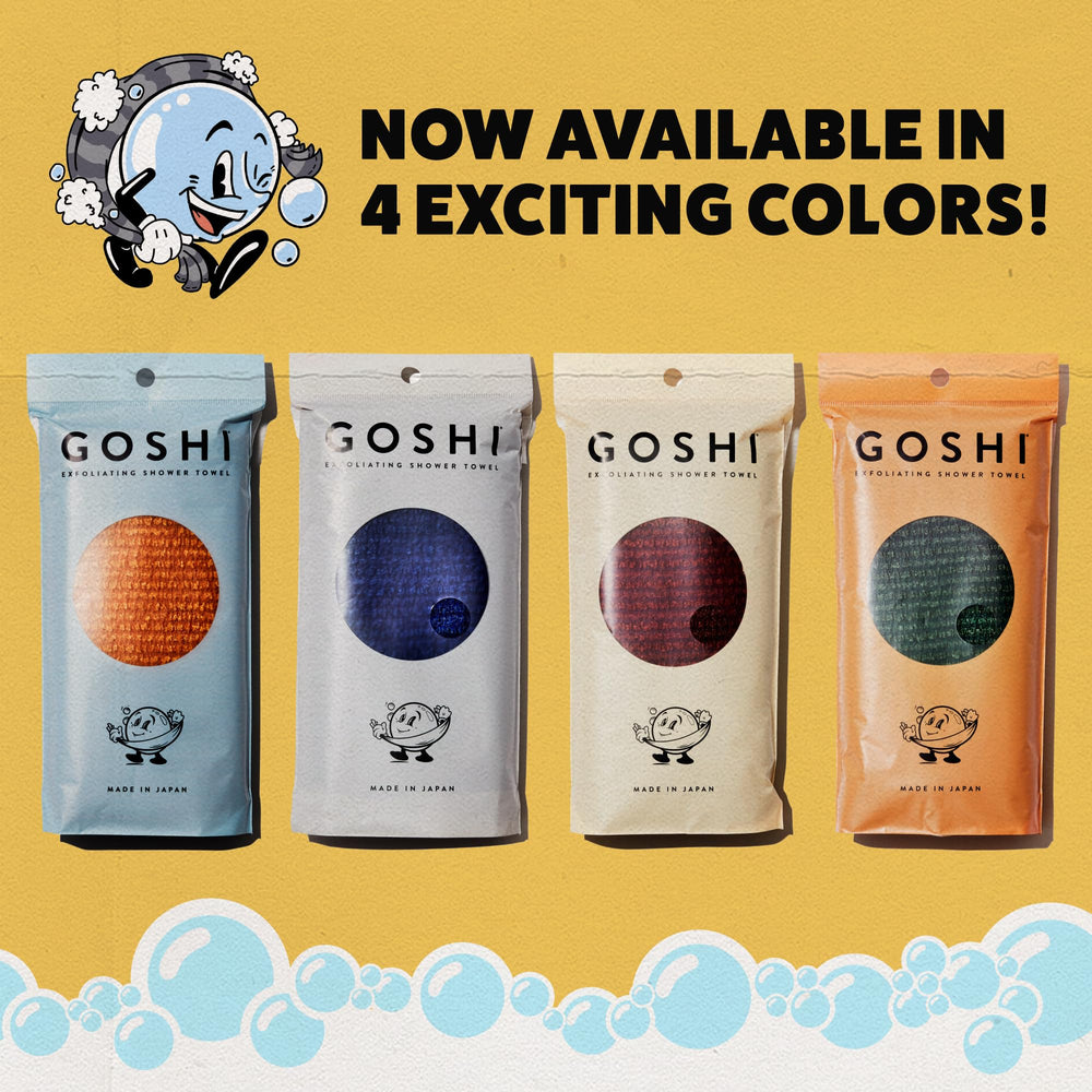 GOSHI exfoliating towel dirt-oil-removal action indicating thorough cleansing