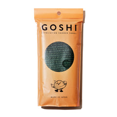 GOSHI exfoliating towel close-up shows rip-resistant fabric for durable exfoliation.
