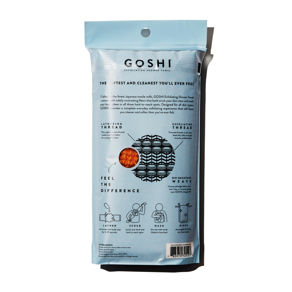 GOSHI exfoliating towel rip-resistant fabric delivers consistent exfoliation and lasting durability