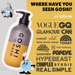 GOSHI Super Vitamin Body Wash bottle closeup highlights a skin-friendly formula for all skin types.